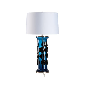 Wildwood Dante Blue Avio Mouth-Blown Glass Table Lamp With Polished Nickel, Textured Dots, 31" Height Stylish Accent 61535
