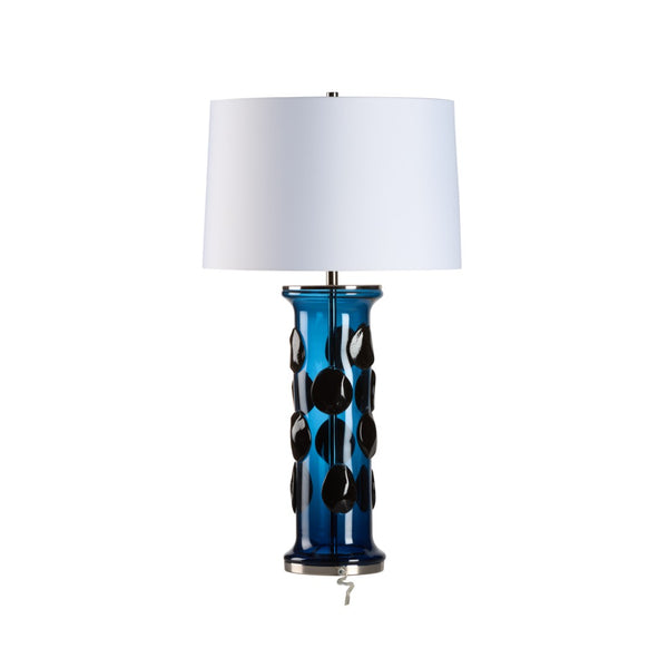 Wildwood Dante Blue Avio Mouth-Blown Glass Table Lamp With Polished Nickel, Textured Dots, 31" Height Stylish Accent 61535