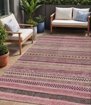 HomeRoots 5' Washable Pink and Taupe Striped Area Rug for Indoor and Outdoor Spaces - Durable, Soft, Stylish 5' X 8' 615351