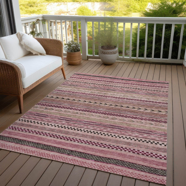 HomeRoots 5' Washable Pink and Taupe Striped Area Rug for Indoor and Outdoor Spaces - Durable, Soft, Stylish 5' X 8' 615351