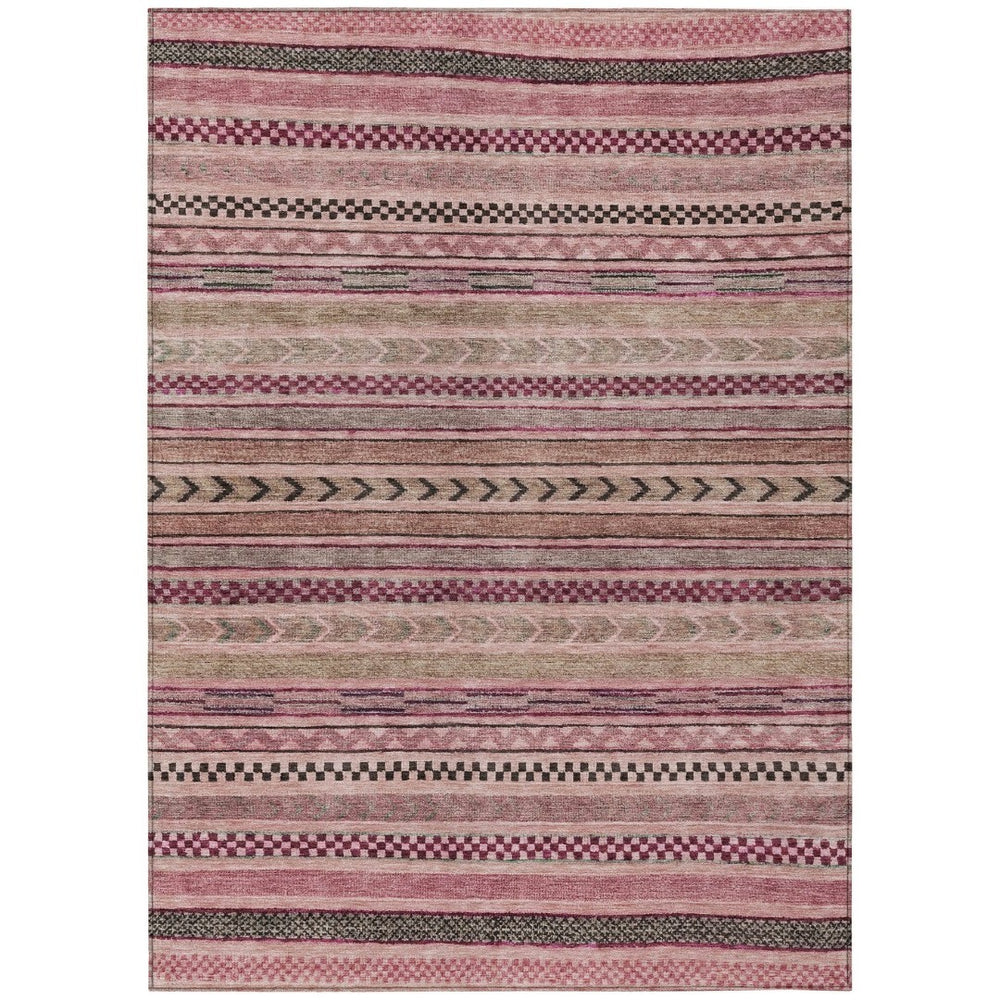HomeRoots 5' Washable Pink and Taupe Striped Area Rug for Indoor and Outdoor Spaces - Durable, Soft, Stylish 5' X 8' 615351