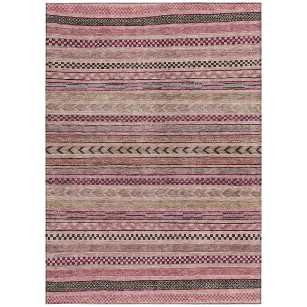 HomeRoots 5' Washable Pink and Taupe Striped Area Rug for Indoor and Outdoor Spaces - Durable, Soft, Stylish 5' X 8' 615351