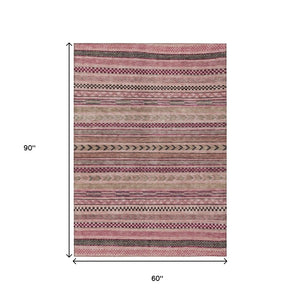 HomeRoots 5' Washable Pink and Taupe Striped Area Rug for Indoor and Outdoor Spaces - Durable, Soft, Stylish 5' X 8' 615351