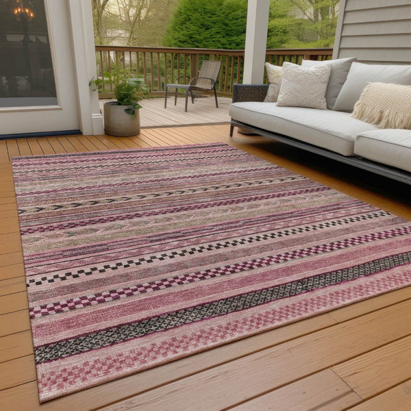 HomeRoots 5' Washable Pink and Taupe Striped Area Rug for Indoor and Outdoor Spaces - Durable, Soft, Stylish 5' X 8' 615351