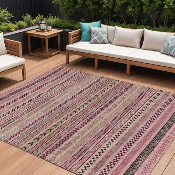 HomeRoots 5' Washable Pink and Taupe Striped Area Rug for Indoor and Outdoor Spaces - Durable, Soft, Stylish 9' X 12' 615354