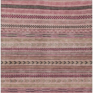 HomeRoots 5' Washable Pink and Taupe Striped Area Rug for Indoor and Outdoor Spaces - Durable, Soft, Stylish 9' X 12' 615354