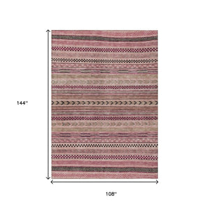 HomeRoots 5' Washable Pink and Taupe Striped Area Rug for Indoor and Outdoor Spaces - Durable, Soft, Stylish 9' X 12' 615354