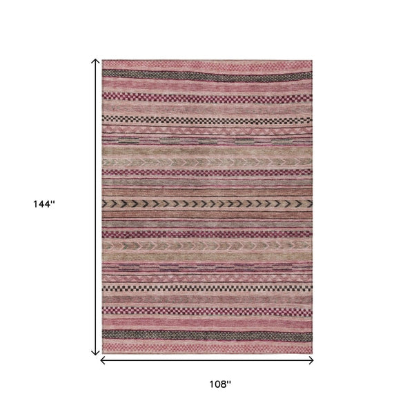 HomeRoots 5' Washable Pink and Taupe Striped Area Rug for Indoor and Outdoor Spaces - Durable, Soft, Stylish 9' X 12' 615354