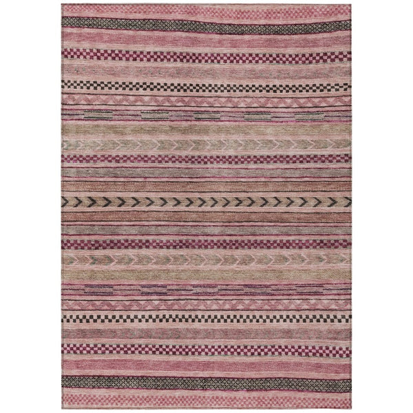 HomeRoots 5' Washable Pink and Taupe Striped Area Rug for Indoor and Outdoor Spaces - Durable, Soft, Stylish 10' X 14' 615355
