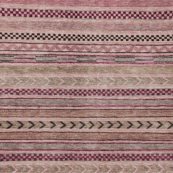 HomeRoots 5' Washable Pink and Taupe Striped Area Rug for Indoor and Outdoor Spaces - Durable, Soft, Stylish 10' X 14' 615355