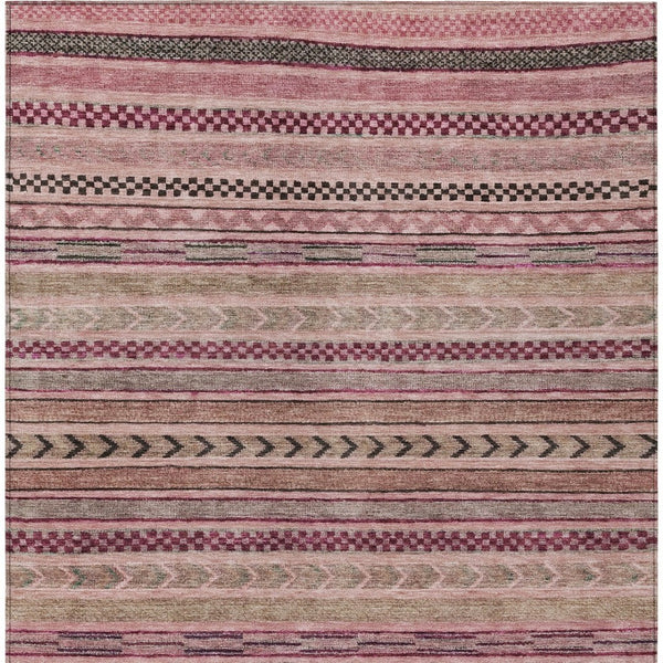 HomeRoots 5' Washable Pink and Taupe Striped Area Rug for Indoor and Outdoor Spaces - Durable, Soft, Stylish 10' X 14' 615355