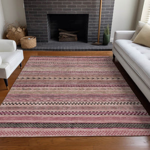 HomeRoots 5' Washable Pink and Taupe Striped Area Rug for Indoor and Outdoor Spaces - Durable, Soft, Stylish 10' X 14' 615355