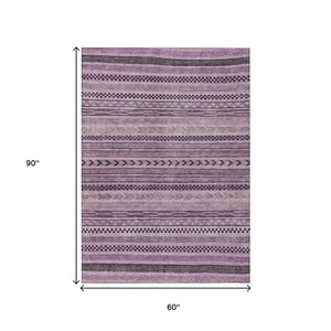 HomeRoots 5' Stylish Plum and Lilac Striped Washable Area Rug for Indoor and Outdoor Spaces, Easy Care 5' X 8' 615357