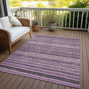 HomeRoots 5' Stylish Plum and Lilac Striped Washable Area Rug for Indoor and Outdoor Spaces, Easy Care 5' X 8' 615357