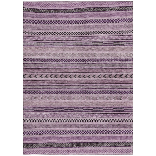 HomeRoots 5' Stylish Plum and Lilac Striped Washable Area Rug for Indoor and Outdoor Spaces, Easy Care 5' X 8' 615357