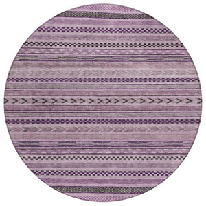 HomeRoots 5' Stylish Plum and Lilac Striped Washable Area Rug for Indoor and Outdoor Spaces, Easy Care 8' Round 615358