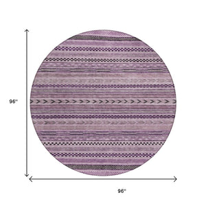 HomeRoots 5' Stylish Plum and Lilac Striped Washable Area Rug for Indoor and Outdoor Spaces, Easy Care 8' Round 615358