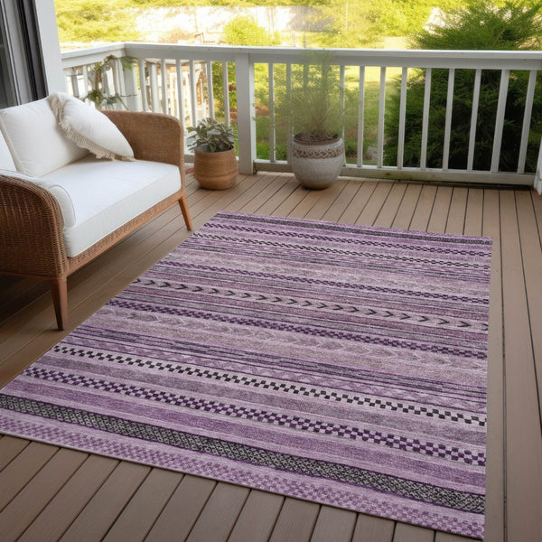 HomeRoots 5' Stylish Plum and Lilac Striped Washable Area Rug for Indoor and Outdoor Spaces, Easy Care 8' X 10' 615359