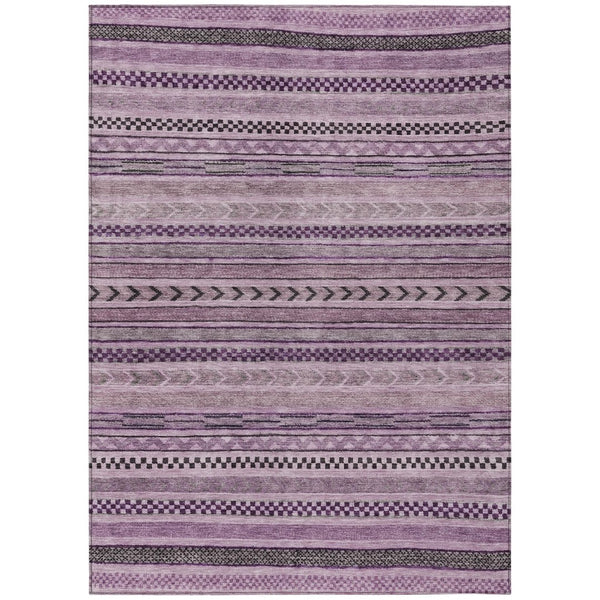 HomeRoots 5' Stylish Plum and Lilac Striped Washable Area Rug for Indoor and Outdoor Spaces, Easy Care 8' X 10' 615359