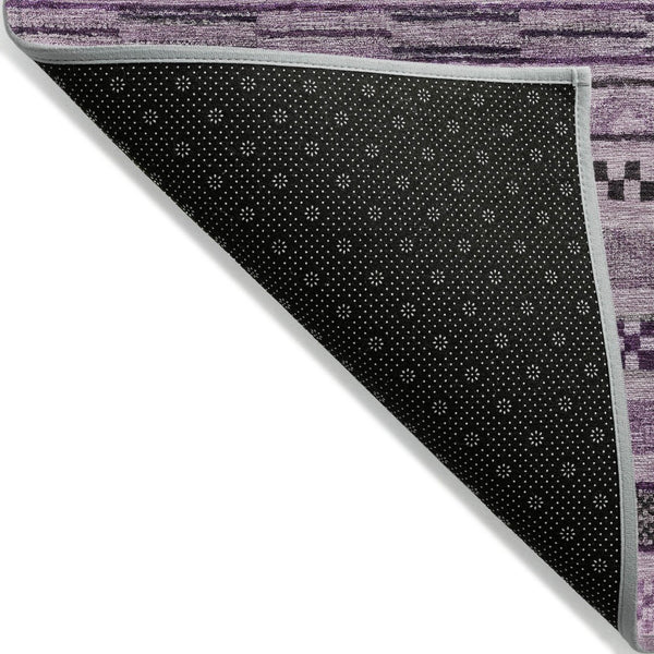 HomeRoots 5' Stylish Plum and Lilac Striped Washable Area Rug for Indoor and Outdoor Spaces, Easy Care 8' X 10' 615359