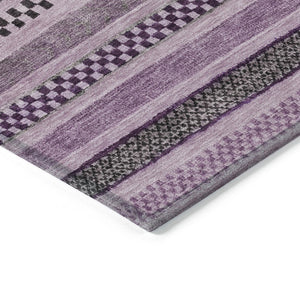 HomeRoots 5' Stylish Plum and Lilac Striped Washable Area Rug for Indoor and Outdoor Spaces, Easy Care 8' X 10' 615359