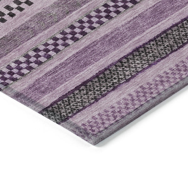 HomeRoots 5' Stylish Plum and Lilac Striped Washable Area Rug for Indoor and Outdoor Spaces, Easy Care 8' X 10' 615359