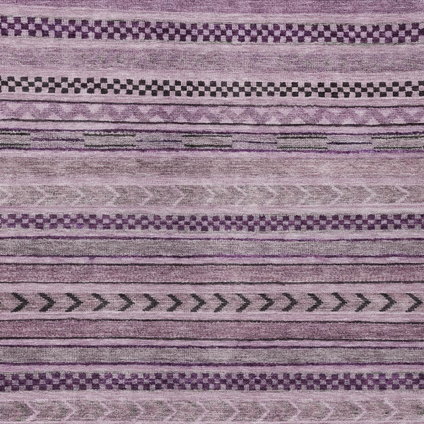 HomeRoots 5' Stylish Plum and Lilac Striped Washable Area Rug for Indoor and Outdoor Spaces, Easy Care 8' X 10' 615359