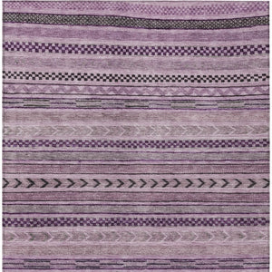 HomeRoots 5' Stylish Plum and Lilac Striped Washable Area Rug for Indoor and Outdoor Spaces, Easy Care 8' X 10' 615359