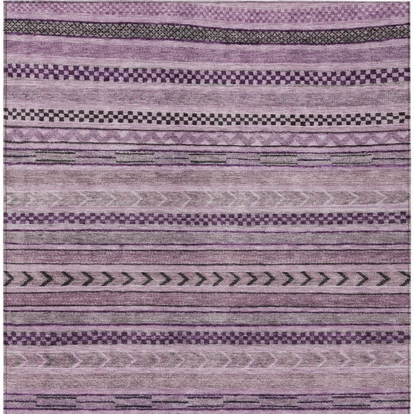 HomeRoots 5' Stylish Plum and Lilac Striped Washable Area Rug for Indoor and Outdoor Spaces, Easy Care 8' X 10' 615359