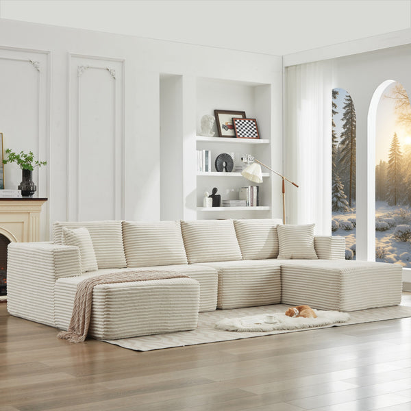 English Elm 106" Plush Corduroy Cloud Sectional Sofa with Right Chaise — Deep Seat, No Assembly, Modern Comfort W1143S00027 W1143S00027