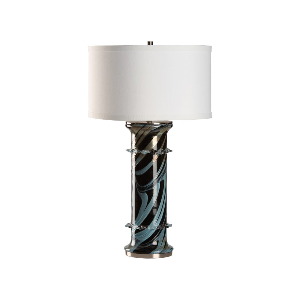 Wildwood Belluci Handblown Italian Glass Table Lamp With Black-Pale Blue Swirl, Crystal Bands & Nickel Finish 61536