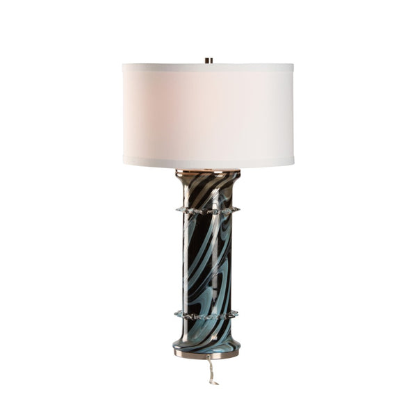Wildwood Belluci Handblown Italian Glass Table Lamp With Black-Pale Blue Swirl, Crystal Bands & Nickel Finish 61536