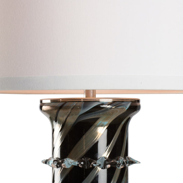 Wildwood Belluci Handblown Italian Glass Table Lamp With Black-Pale Blue Swirl, Crystal Bands & Nickel Finish 61536