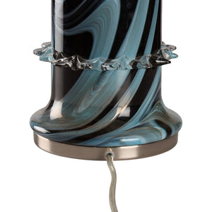 Wildwood Belluci Handblown Italian Glass Table Lamp With Black-Pale Blue Swirl, Crystal Bands & Nickel Finish 61536