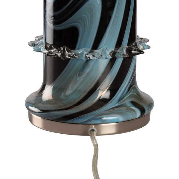 Wildwood Belluci Handblown Italian Glass Table Lamp With Black-Pale Blue Swirl, Crystal Bands & Nickel Finish 61536