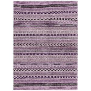 HomeRoots 5' Stylish Plum and Lilac Striped Washable Area Rug for Indoor and Outdoor Spaces, Easy Care 9' X 12' 615360