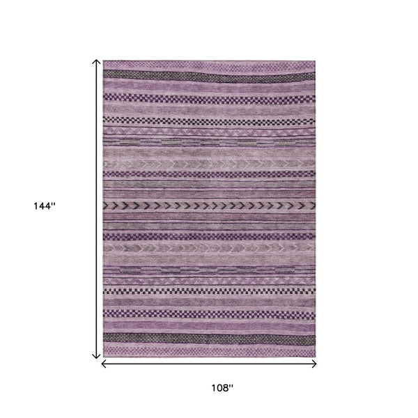HomeRoots 5' Stylish Plum and Lilac Striped Washable Area Rug for Indoor and Outdoor Spaces, Easy Care 9' X 12' 615360
