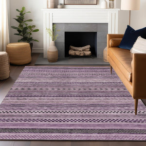 HomeRoots 5' Stylish Plum and Lilac Striped Washable Area Rug for Indoor and Outdoor Spaces, Easy Care 9' X 12' 615360