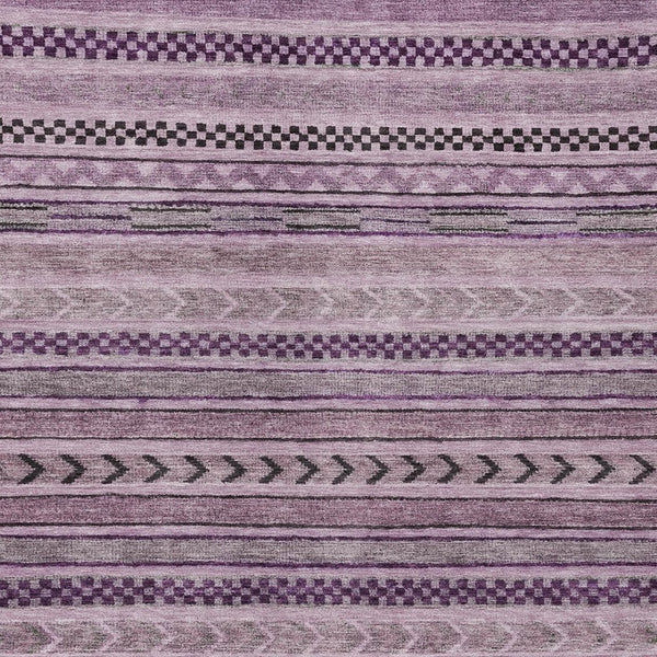 HomeRoots 5' Stylish Plum and Lilac Striped Washable Area Rug for Indoor and Outdoor Spaces, Easy Care 10' X 14' 615361