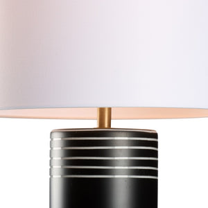 Wildwood Marco Sculptural Table Lamp In Matte Black Italian Blown Glass With White Linear Accents, 27" H Ambient Light For Modern Interiors 61537