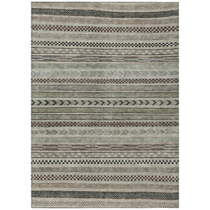 HomeRoots 5' Stylish Taupe and Brown Striped Washable Area Rug for Indoor and Outdoor Versatile Use 5' X 8' 615375