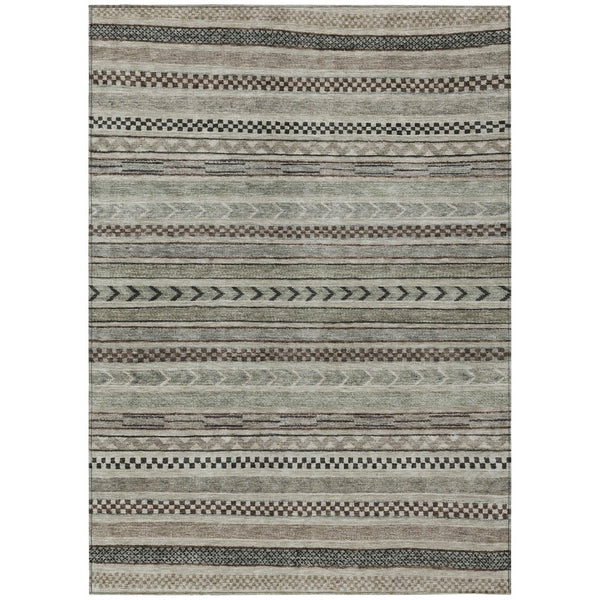 HomeRoots 5' Stylish Taupe and Brown Striped Washable Area Rug for Indoor and Outdoor Versatile Use 5' X 8' 615375