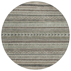 HomeRoots 5' Stylish Taupe and Brown Striped Washable Area Rug for Indoor and Outdoor Versatile Use 8' Round 615376