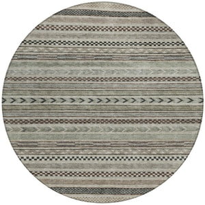 HomeRoots 5' Stylish Taupe and Brown Striped Washable Area Rug for Indoor and Outdoor Versatile Use 8' Round 615376