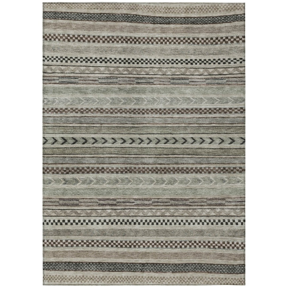 HomeRoots 5' Stylish Taupe and Brown Striped Washable Area Rug for Indoor and Outdoor Versatile Use 8' X 10' 615377