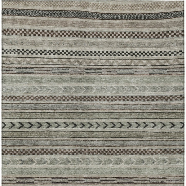 HomeRoots 5' Stylish Taupe and Brown Striped Washable Area Rug for Indoor and Outdoor Versatile Use 8' X 10' 615377