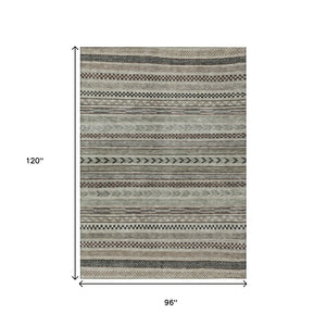 HomeRoots 5' Stylish Taupe and Brown Striped Washable Area Rug for Indoor and Outdoor Versatile Use 8' X 10' 615377
