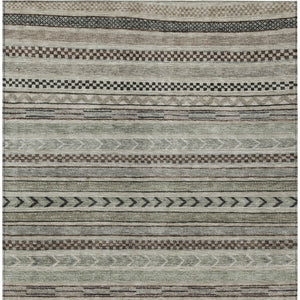 HomeRoots 5' Stylish Taupe and Brown Striped Washable Area Rug for Indoor and Outdoor Versatile Use 9' X 12' 615378