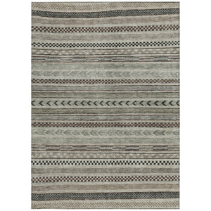 HomeRoots 5' Stylish Taupe and Brown Striped Washable Area Rug for Indoor and Outdoor Versatile Use 9' X 12' 615378