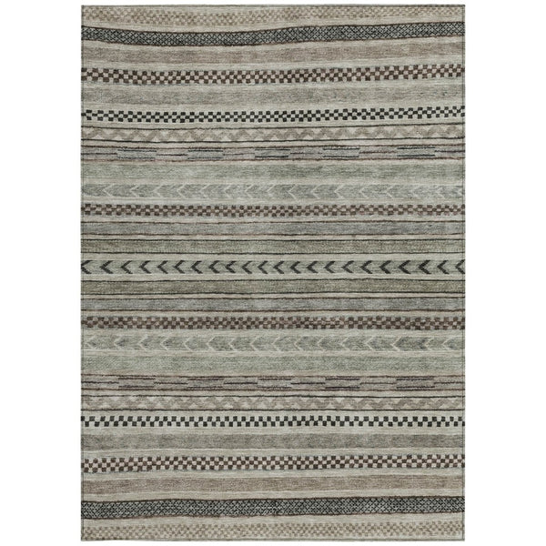 HomeRoots 5' Stylish Taupe and Brown Striped Washable Area Rug for Indoor and Outdoor Versatile Use 9' X 12' 615378